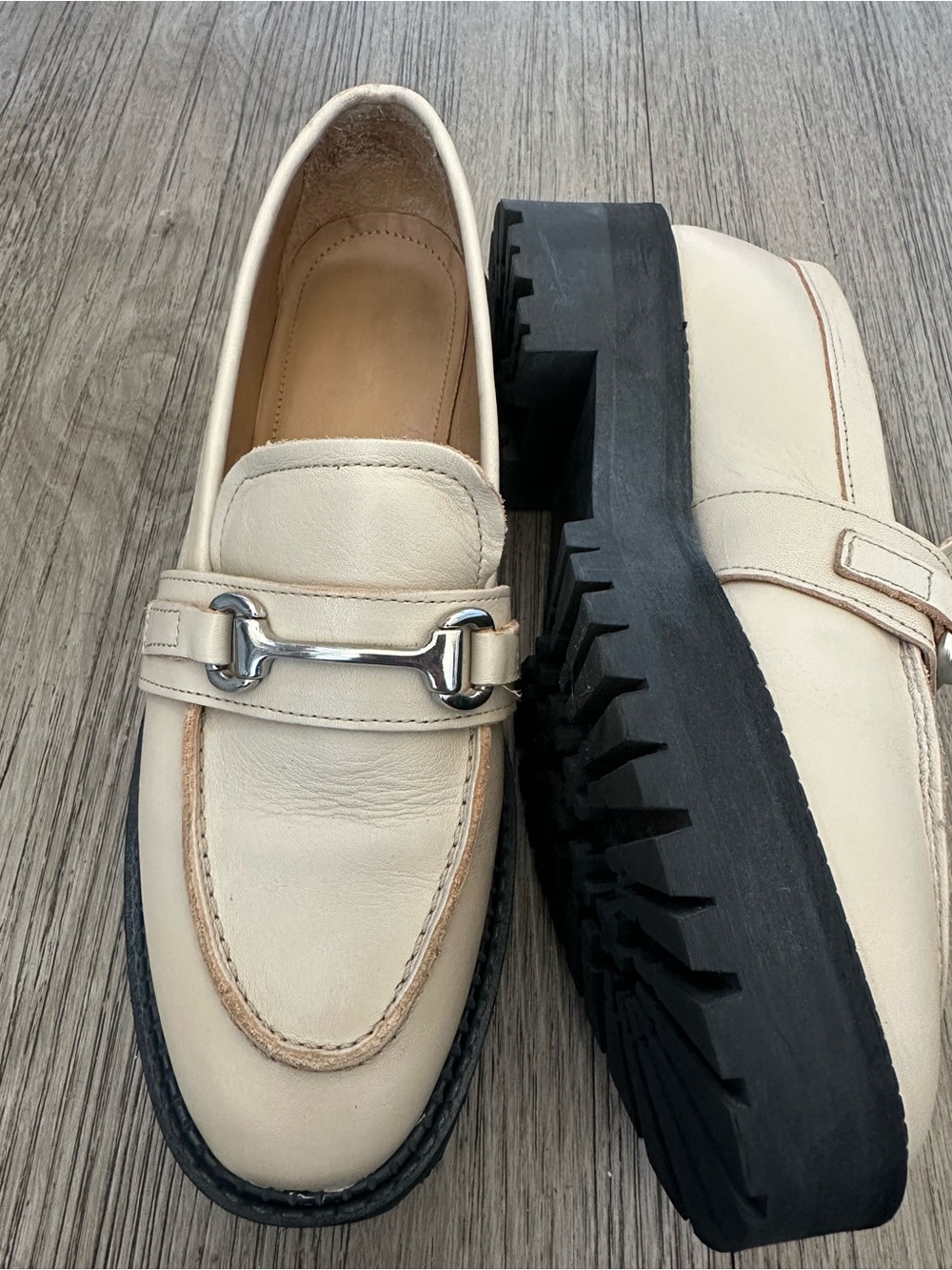 & Other Stories Buckled Chunky Leather Loafers Beige - Size 39 (US 8.5) NWOT - Picture 7 of 10